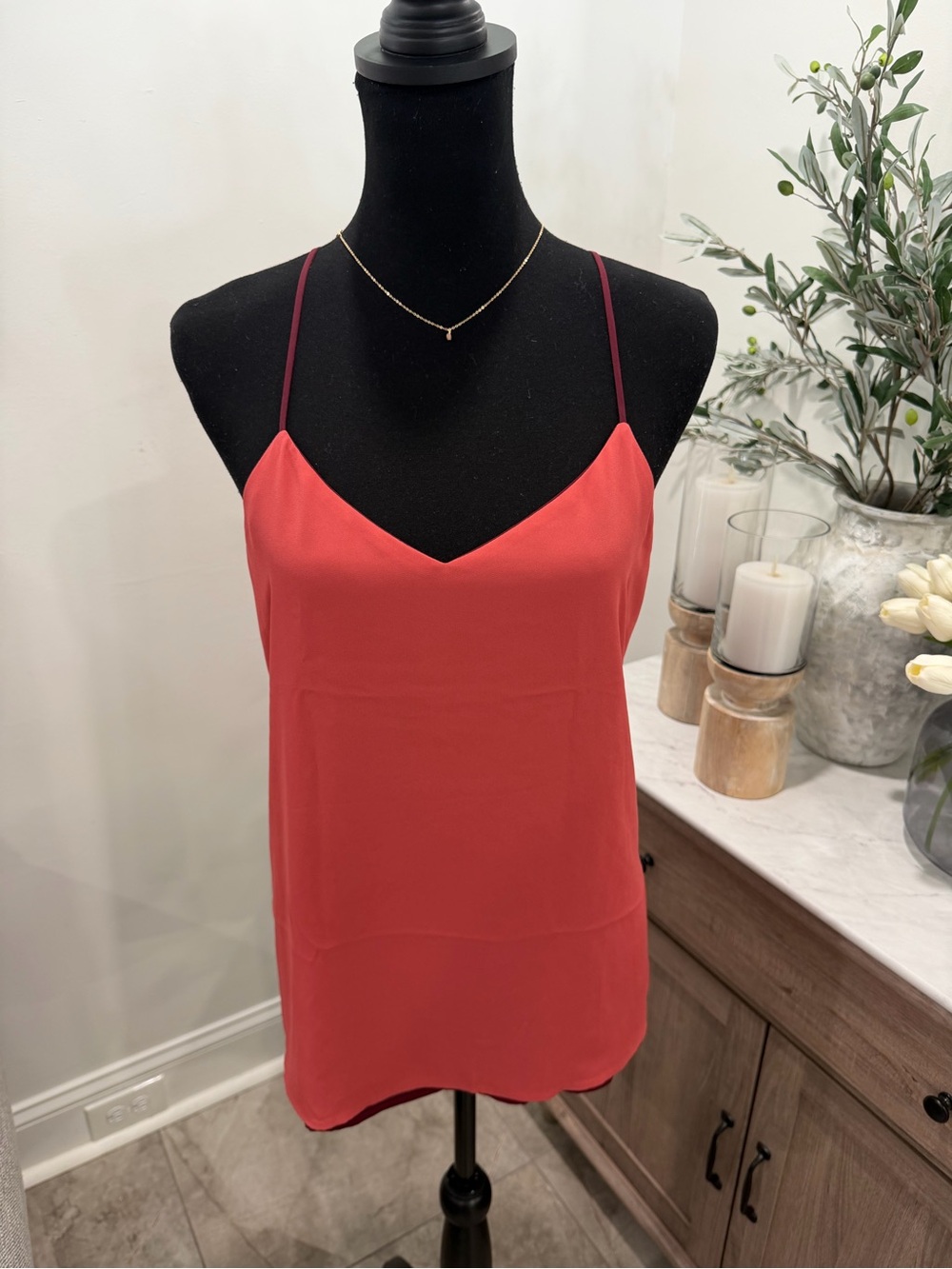 Express Spaghetti Strap Downtown Reversible Tank Top in Burgundy and Muted Coral - Picture 2 of 9